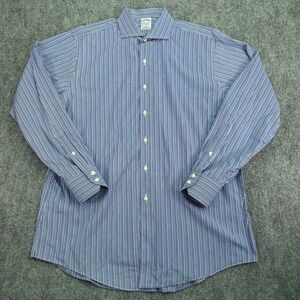 Vintage Brooks Brothers Shirt Mens 17 34 Blue Slim Egyptian Cotton Button Up USA
